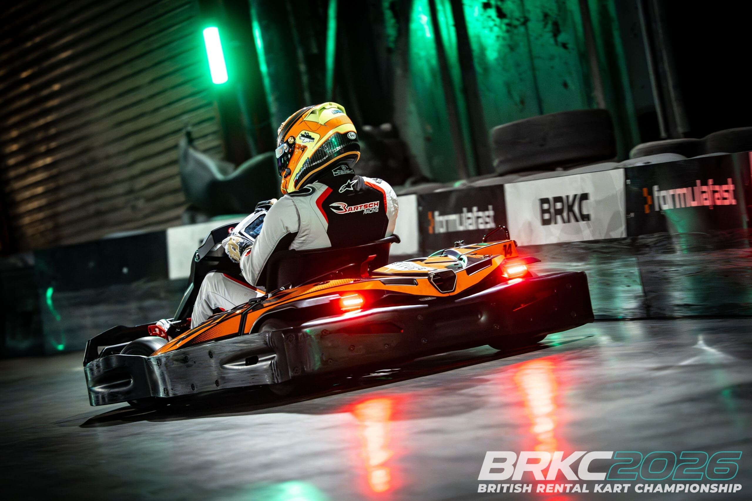 Matt Bartsch under braking in a Sodi SR5 200cc during BRKC 2026 at Formula Fast Milton Keynes